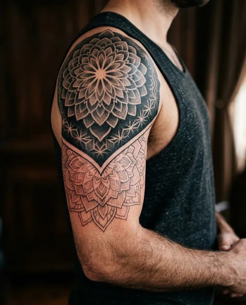 Braço em blackwork em progresso